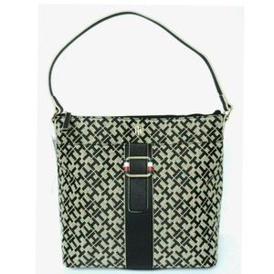 Tommy Hilfiger Leather-Trimmed Jacquard Hobo